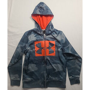 Under Armour Full Zip Hooded Sweatshirt Jacket Boy's Youth Small Blue Gray